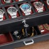 Watch Collection with the 12 Slot Luxury Leather Watch Box - Stylish Organization and Unmatched Protection in Black/Pink