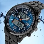 Digital Date Week Sports Outdoor Steel Blue Dial Watch