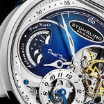 Stuhrling Orignal Mens Skeleton Watch Blue Leather Luxury Dress Watch