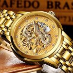 Luxury Gold Dragon Carved Dial Diamond Automatic Skeleton