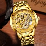 Luxury Gold Dragon Carved Dial Diamond Automatic Skeleton