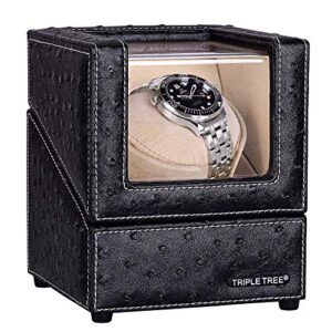 Single Watch Winder Flexible Plush Pillow, in Wood Shell and Black Leather