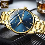 Timeless Elegance: Gold Stainless Steel Men's Watch with Blue Dial