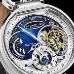 Stuhrling Orignal Mens Skeleton Watch Blue Leather Luxury Dress Watch