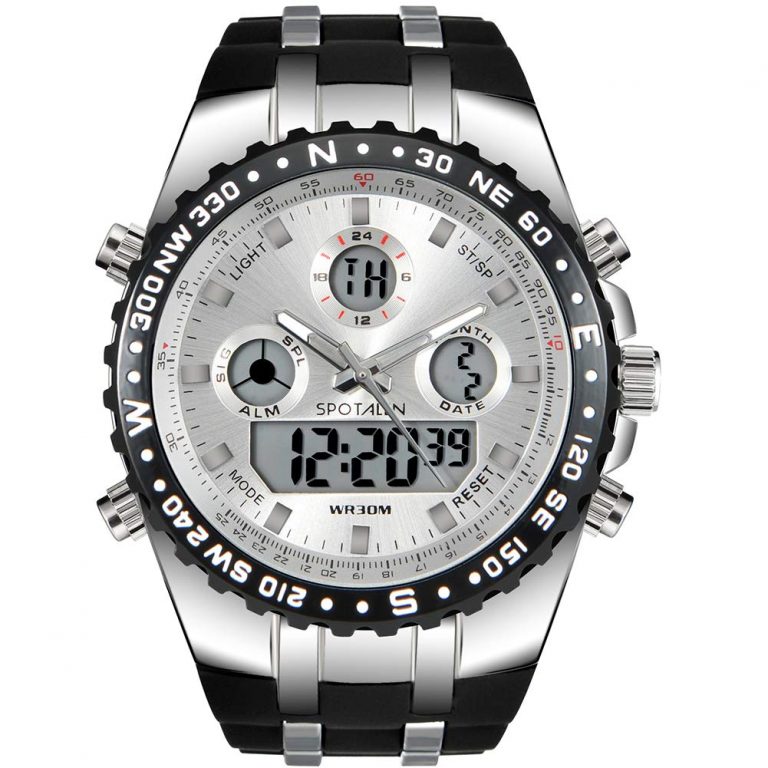 l Analog Digital Backlight Watch Black Silicone Band