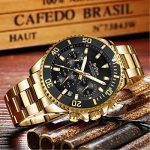 Mens Watches Chronograph Black Gold Stainless Steel Waterproof