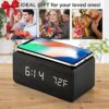 Smart Wooden Alarm Clock with Qi Wireless Charging – LED Display, Voice Control