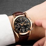 LIGE Mens Watches Leather Analog Quartz Watch Men