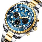 Mens Watches Chronograph Blue Gold Stainless Steel