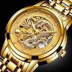 Luxury Gold Dragon Carved Dial Diamond Automatic Skeleton