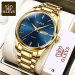 Timeless Elegance: Gold Stainless Steel Men's Watch with Blue Dial