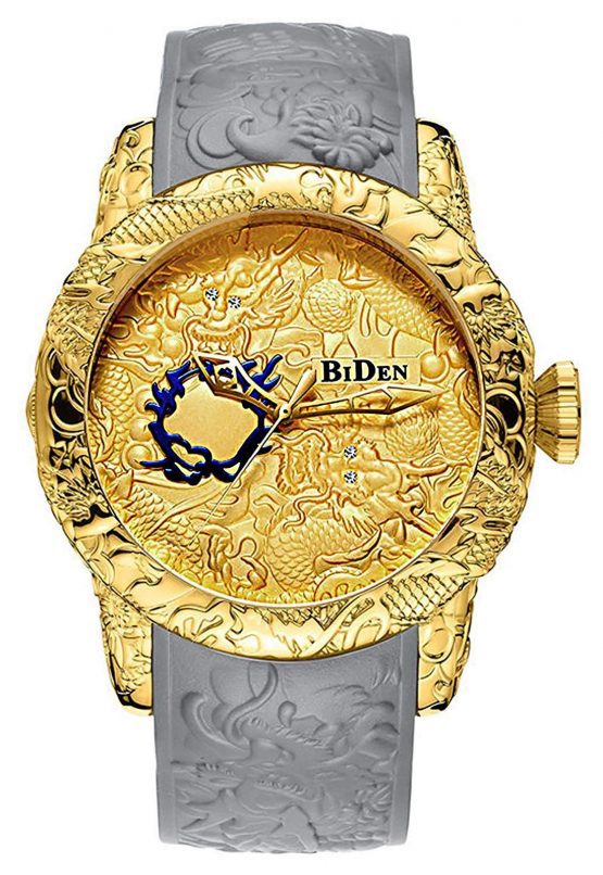 Dragon Watches for Men 3D Engraved Big Face Gold Watches