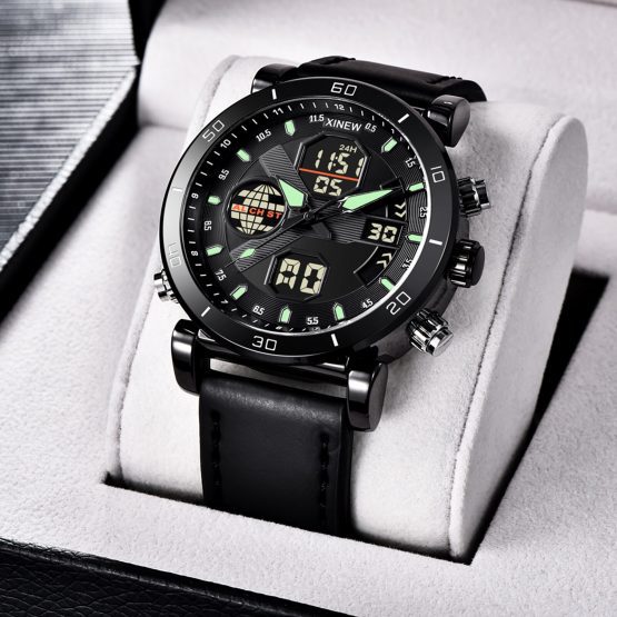 Digital Led Casual Watches Men's Leather Sports