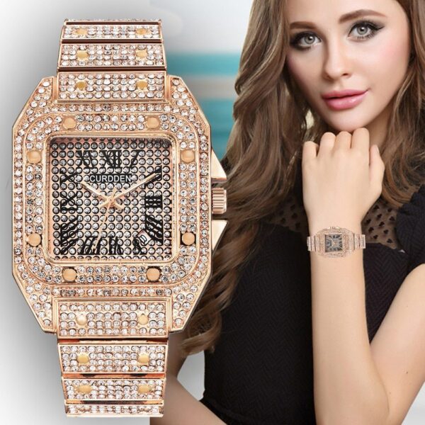 Dazzling Women’s Quartz Rose Gold Watch – Luxury Date Wristwatch with Rhinestones Luxurious Rose Gold Quartz Women's Watches