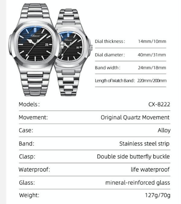 CHENXI 8222 Luxury Quartz Couple Watches3 CHENXI 8222 Luxury Quartz Couple Watches – Elegant His & Hers Set with Luminous Hands and Water Resistance