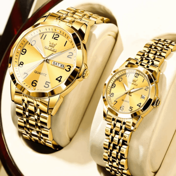 OLEVS 9970 Luxury Quartz Couple Watch Set3 Luxury Quartz Couple Watch Set – Elegant Stainless Steel, Luminous Dial & Water-Resistant