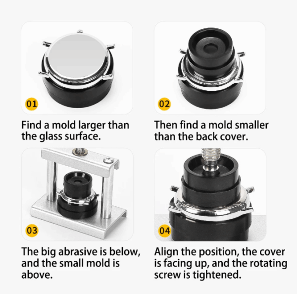 Professional Watch Press Repair Tool Kit3 Professional Watch Press Repair Tool Kit with 12/18 Dies – Durable Metal & Nylon Fitting Dies Set