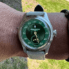 Pierre Paulin Jumping Hour Men’s Watch with salmon dial and leather strap, featuring Seagull ST17 movement and K1 dome glass.