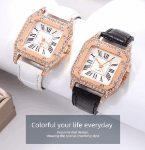 A set of two elegant quartz watches with PU leather wristbands, designed for a comfortable fit and fashionable look, perfect for everyday wear and special occasions.