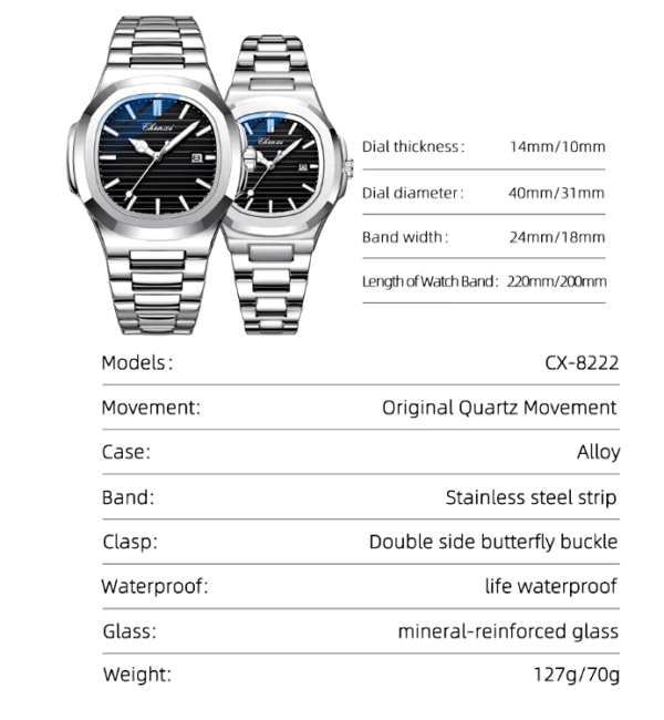 Luxury Quartz Couple Watches Set – His & Hers Stainless Steel Wristwatches with Alloy Case Luxury Quartz Couple Watches Set – His & Hers Stainless Steel Wristwatches with Alloy Case