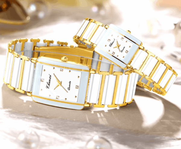 Stylish Ceramic Quartz Watch Set – Waterproof Simple Stylish Ceramic Quartz Watch Set – Waterproof Simple Casual Square Watches for Couples
