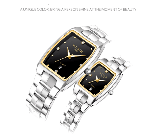 WLISTH Luxury Stainless Steel Couple Watches 2 WLISTH Luxury Stainless Steel Couple Watches – Gold Fashion Analog Date Quartz Wristwatches for Men & Women